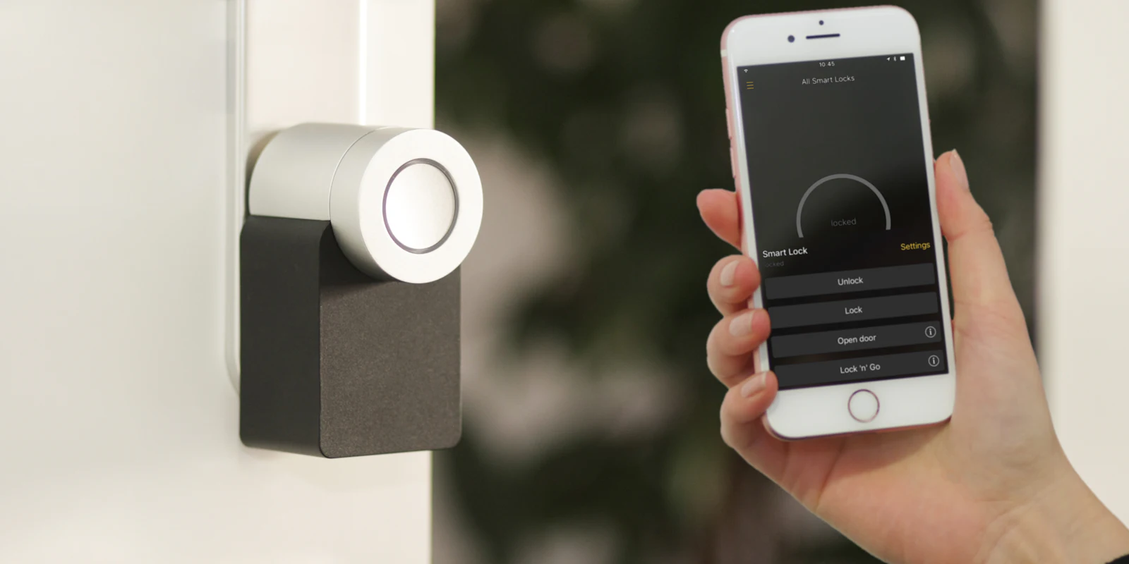 Phone app being used to control a smart door lock